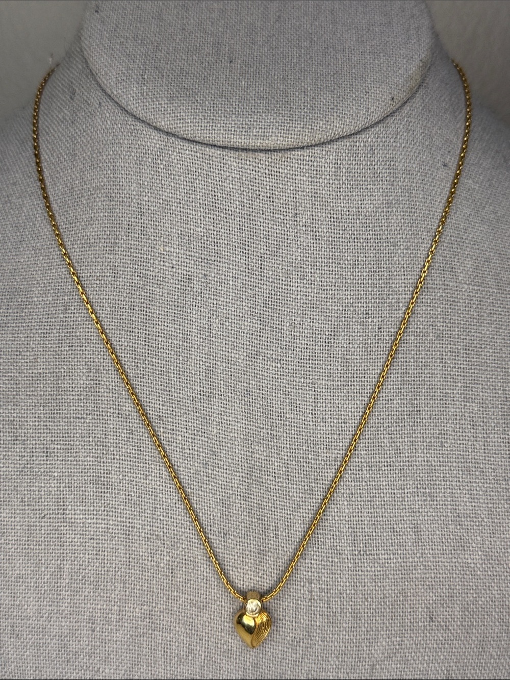 Christian Dior Heart Rhinestone Gold-Tone Pendant Necklace